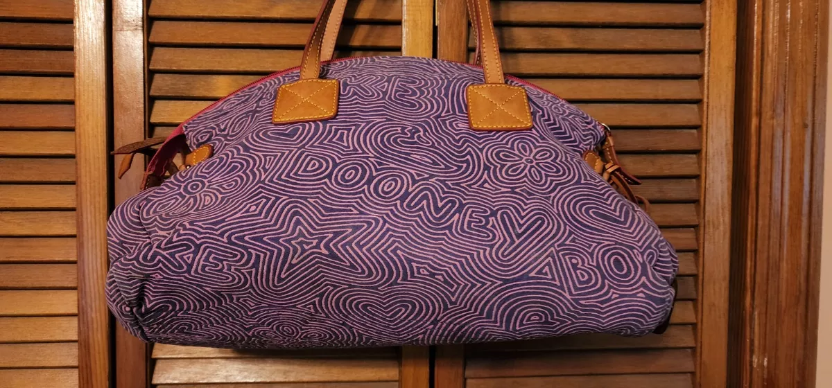 Dooney Bourke pink and purple graffiti canvas shoulder handbag purse tote