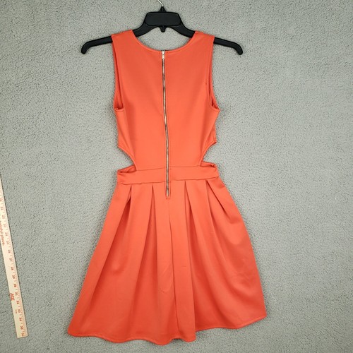 Charlotte Russe Fit & Flare Dress Womens Size M Orange Cutout Pleated Back Zip - Picture 8 of 12