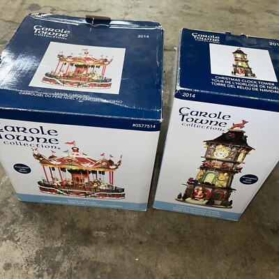 Lot Of 2- Lemax Village Collection Santa Carousel Plus ￼ Christmas Clock Tower￼