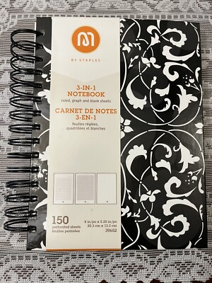 Stylish Arc 3-IN-1 Notebook 150 Sheets Ruled Graph and Blank Sheets 8''x 5.25''