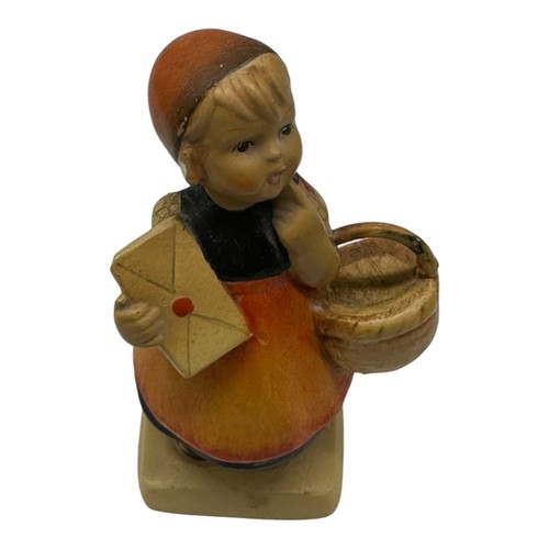 Darling Vintage Chalkware Figurine Girl Holding Basket Letter Mail Dress 5.5” T - Picture 11 of 13