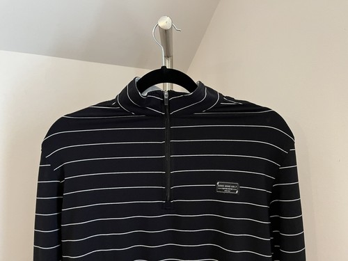 Good Good Golf 1/4 Zip Pullover Shirt Mens Navy Stripe Stretch SMALL S - Picture 2 of 4