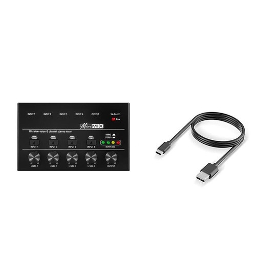 Ultra Low-Noise 4-Channel Line Mixer Mini Stereo Mixer Audio USB Powered - Picture 8 of 13