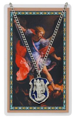 Police Officer's Necklace with St. Michael 24 Inch Chain and Laminated Holy Card