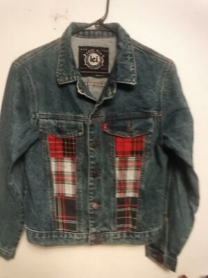 Vintage Junior s L.E.I. Short Cropped Denim Jean Jacket With Plaid USA Made Med.