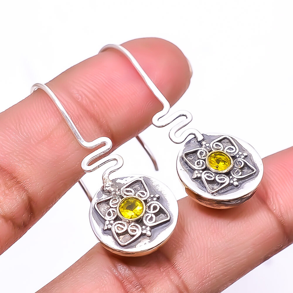 Citrine Gemstone 925 Sterling Silver Handmade Two-Tone Earrings 1.56