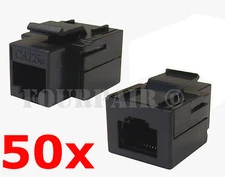 50 Pack - CAT5e Inline Coupler Keystone RJ45 Female Snap-In Jack Insert - Black