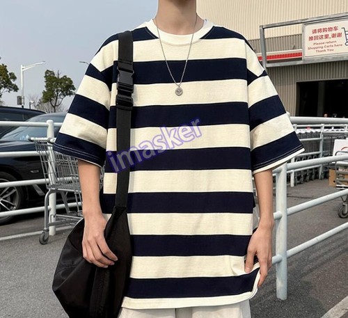 Herrenmode Sommer Rundkragen Kurzarm Locker Jugend Freizeit Streifen T-Shirt - Bild 14 von 26
