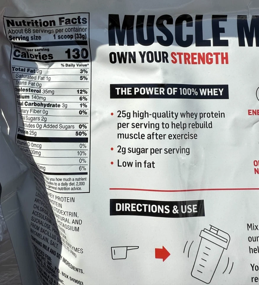 Muscle Milk 100% Whey Protein em pó baunilha 5 libras 25g proteína 3pk cheque BB! - Imagem 2 de 3