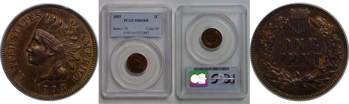 MS 63 Graded 1893 Year Indian Head Small Cents (1859-1909) for