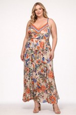 Eliza J Floral Maxi Dress Size 14 Peach Ruffle V-Neck NWT 
