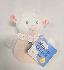 Eden Lamb Baby Rattle Ring Pink Toy Plush Lovey Blue Embroidered Eyes 5 Inch