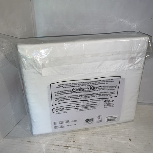 Calvin Klein KING Sheet Set 100% Crisp Percale Cotton 270 Th White 4 Piece NEW - Picture 6 of 14