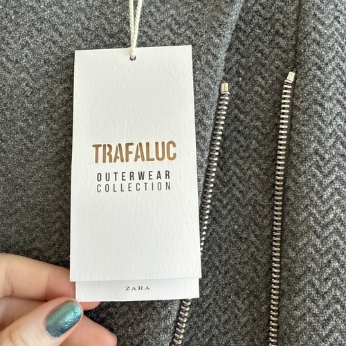 ZARA TRAFALUC Cappotti Collezione Nuovi! Giacca Moto Misto Lana Grigio Nuova Con Etichetta Tg M Nuova Con Etichetta - Foto 5 di 15