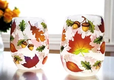 Temptations S/2 Autumn Leaves Double Wall Glasses 16 OZ NIB Thanksgiving 