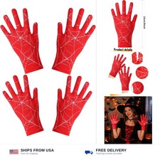 2 Pairs Spider Web Gloves Halloween Red and Black Costume - Child
