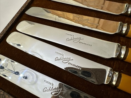 Firth Ashberry Stainless Steel 17.5cm Celluloid Butter Dinner Knives Cutlery - Picture 3 of 10