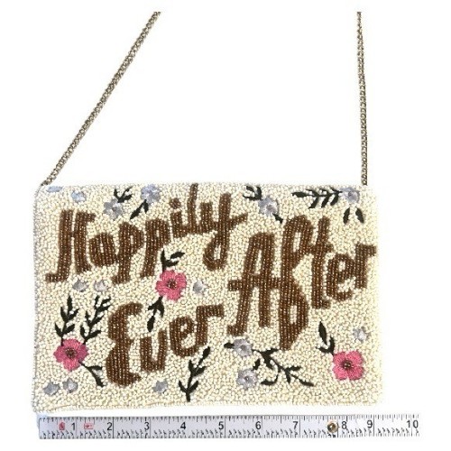 Happily Ever After Perlen Braut Clutch Elfenbein Blumen Canvas Druckknopfverschluss Tasche - Bild 9 von 11