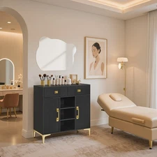 BarberPub Fluted Barber Station for Storage, Modern Beauty Salon Cabinet 3161