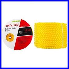 1/4 Inch 100 FT Yellow Twisted Polypropylene Rope Resistant Versatile