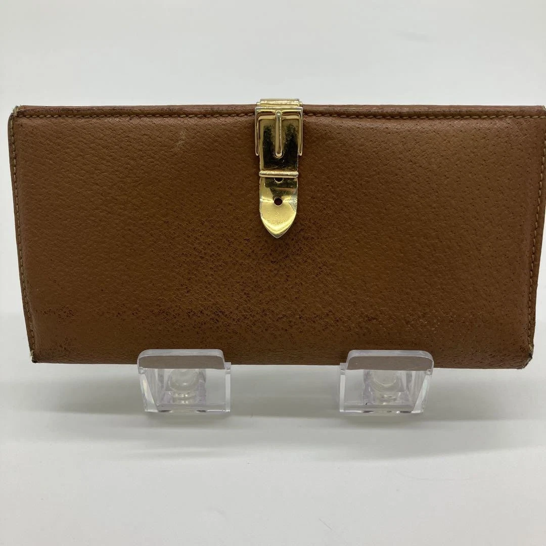Authentique Portefeuille Gucci Couleur Marron Or H9cm L17cm D1cm Long Clip Cuir