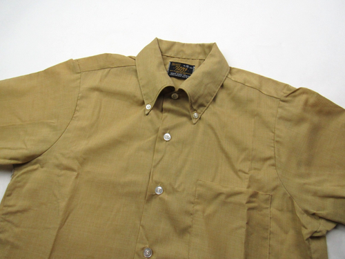 Vtg Sears Button Front OCBD Collared Shirt Men's Sz S Mustard Retro 1960s - Picture 4 of 10