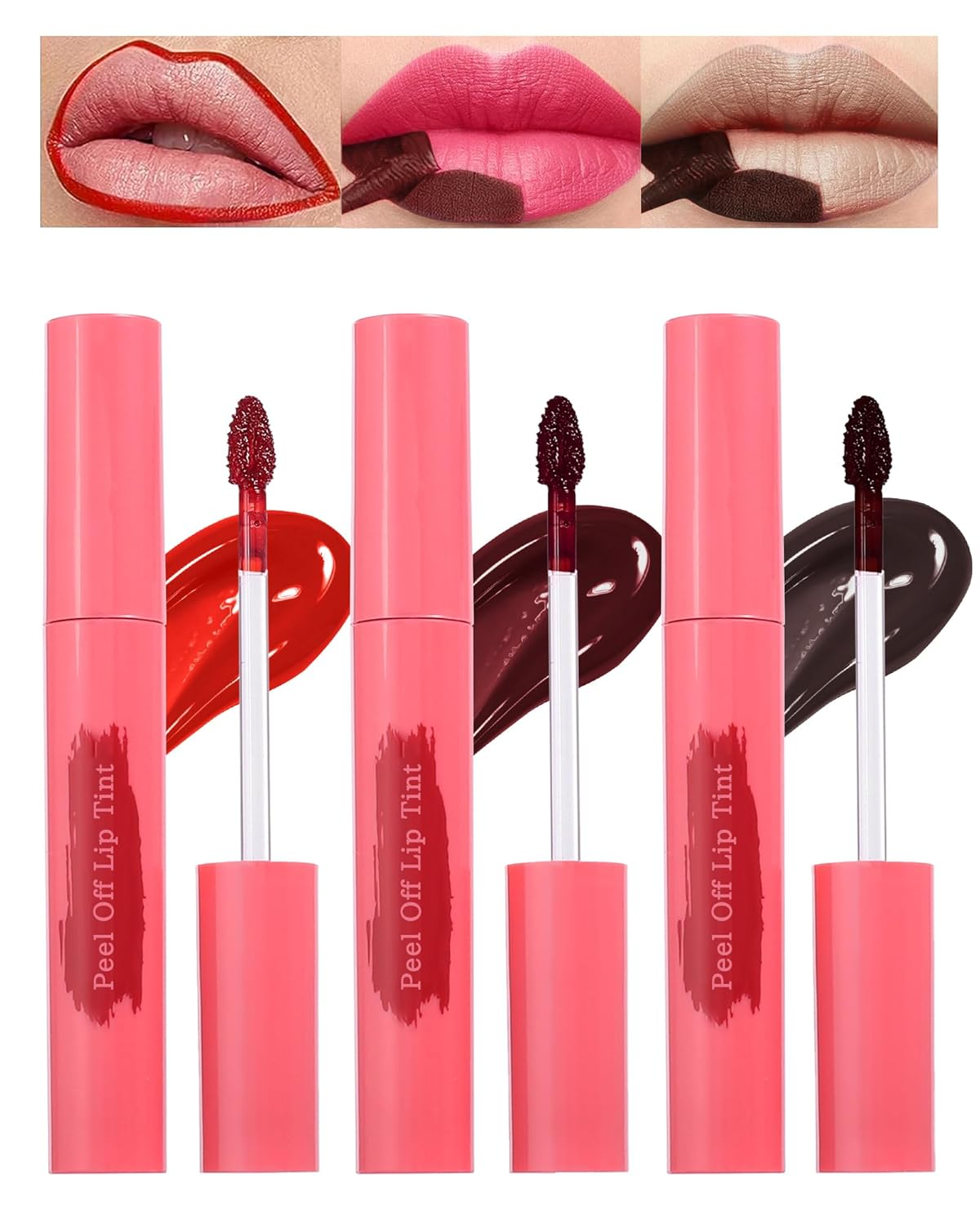 Peel off Lip Tint Stain Set-3Pcs Tattoo Lip Liner Stain Lip Gloss with Matte Fin