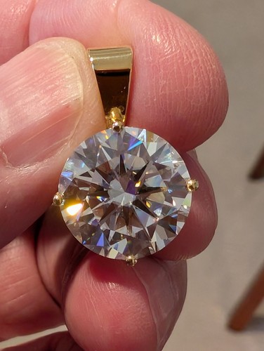 10.46ct Round Moissonite Fire 14K Yellow Gold Pendant - Picture 2 of 14