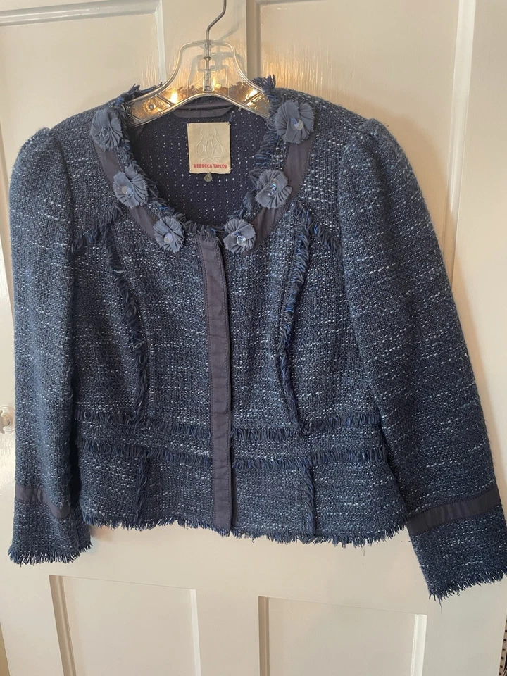 EUC REBECCA 泰勒海军斜纹西装外套 8 36 英寸 B 19 英寸 L ASO POW — 第 2/4 张图片