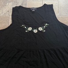 Karen Kane Black Embroidered Floral Tiered Babydoll Tank Top Plus Size 1X