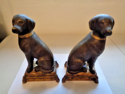 Vintage Paar Labrador Retriever Hund Buchstützen Harz um 1980 8 Zoll groß gebraucht