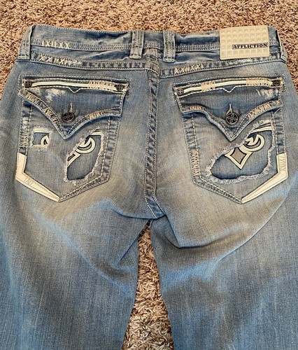 Affliction Cooper Jeans Mens 33 X 33 Blue Distressed Denim Relaxed Boot Cut