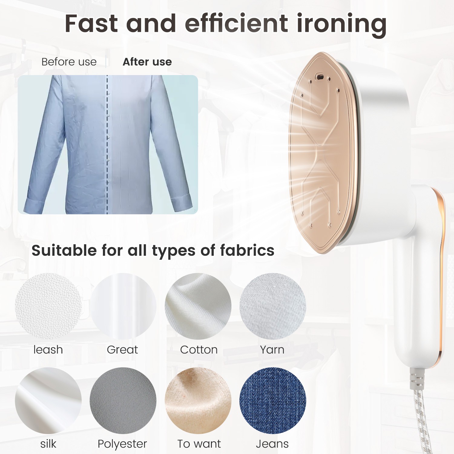 1100 W Clothes Steamer Portable Iron LCD Screen Powerful Steam Clothing 2 in 1