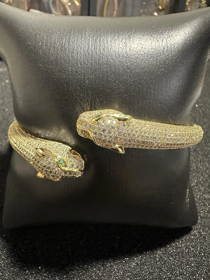 Pulsera Pantera Pulsera Moissanita Talla 7 Chapada en Oro Sobre Plata Joyería Foto 2 de 4