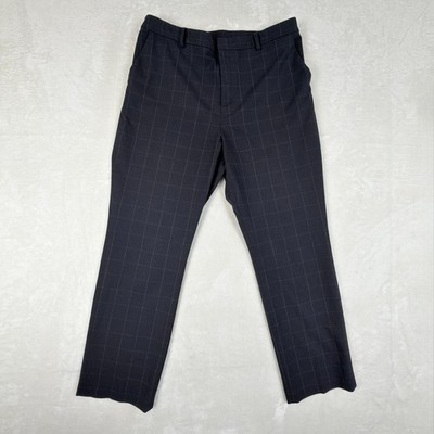 Uniqlo Pants Womens XL Navy Blue Grid EZY Ankle Length Stretch Trousers Classic