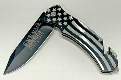 FALCON KNIFE COMPANY Black & Silver American FLAG Spring Assisted Open KS2817GB