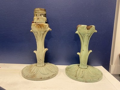 Antique 1920's Cast Iron Electric Lamp Pair - Made in the USA - Great Patina 