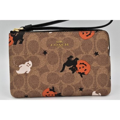 COACH Corner Zip Wristlet Signature Canvas Halloween Print Ghost