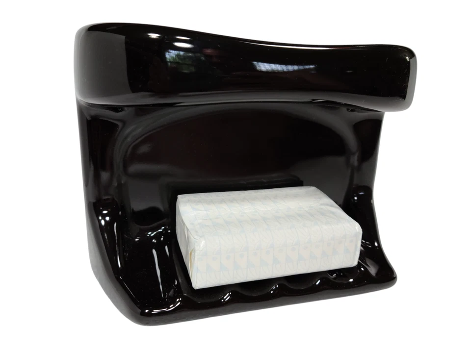 Vintage Black Ceramic Soap Dish Tray Washcloth Holder Shower Cloth Bar Rack - Image 3 of 4