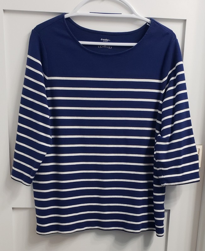 Blue And White Striped Boat Neck Womans Pullover Top Dressbarn 2X
