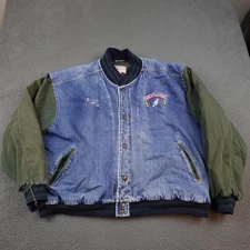 Vintage WearGuard Jacket Mens 2XL Blue Denim Bomber Quilted Snap Workwear