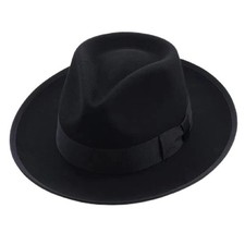 Mens Black Fedora Hat 100 Wool Felt Trilby Formal Dress Party Gangster