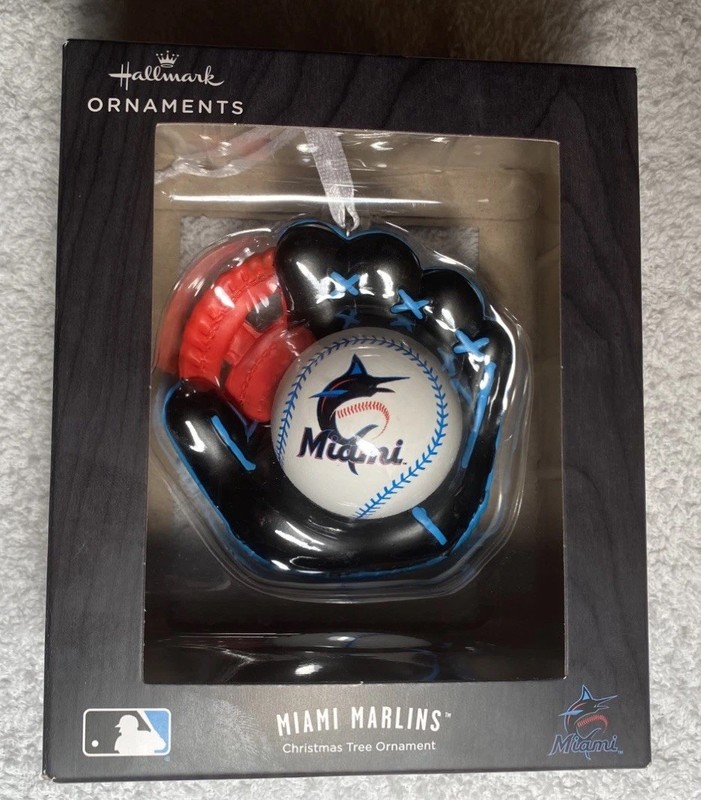 2025 Hallmark Miami Marlins MLB Glove & Ball Logo, NIBX, Xmas Ornament  4”X3”X2”