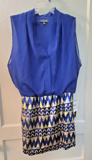 Luxology Party Dress sz med Royal blue Sheer / lined toped -Metallic skirt NWT