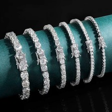 2.5-6.5mm Round Moissanite Tennis Bracelet Women Men 925 Sterling Silver Chain
