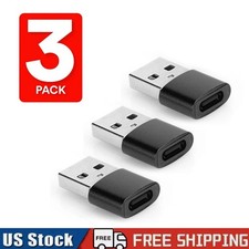 3 PACK USB to USB C Adapter Type-C Female to A Male OTG Converter Car Charger