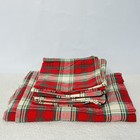 Red Plaid Holiday Tablecloth 12 Napkins 17” With Gold Threading, 94”X58” Cotton