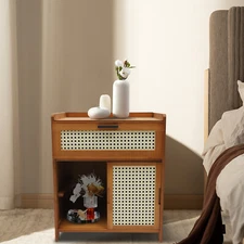 Bamboo Night Stand Office Side Table Bedside Table Shelf Rack Bedroom Nightstand