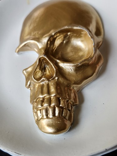 3 Heavy 3D SKULL Beaded PLATES Painted Black White & Gold Colors PLAQUES - Picture 17 of 24