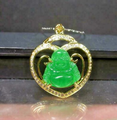 Ciondolo Buddha in giada verde: collana in argento sterling placcato oro - Italia